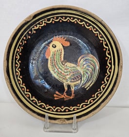 Early French rooster earthenware bowl