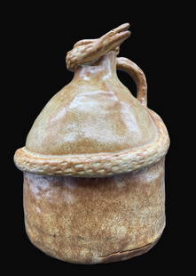 Snake Jug Folk Art: Title: Snake Jug Folk Art Date/Period: unknown Dimension: Approx 9 x 6 Material: Stoneware Additional Information: Fine Stoneware Snake Jug inscribed on bottom SB Shipping: Domestic: Flat-rate of $20.