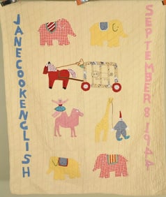 Folky Circus Animal Crib Quilt d. "1944"