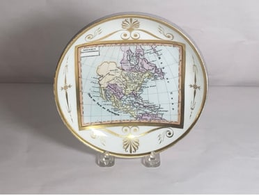 Rare Paris Porcelain Plate With Map Of North America Circa 1825 Atlas