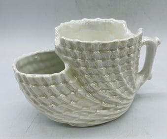VINTAGE WHITE PORCELAIN SHAVING SCUTTLE SHELL SHAPE