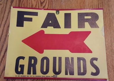 1967 Arrow to Fairgrounds Fair grounds cardboard sign