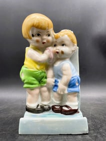 Adorable Boy and Girl Ceramic Wall Pocket Toothbrush Holder Japan
