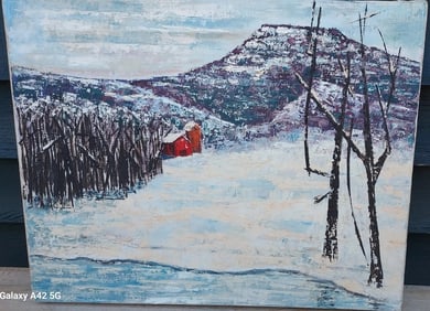 Oil painting camp In Mountain Snow 16 x 20 modern art