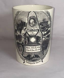 Staffordshire Creamware Liverpool Tankard Washington In Glory America In Tears : Staffordshire creamware Liverpool tankard with Washington in Glory America in Tears transfer. Liverpool tankards of American interest are quite rare and hardly ever come market. I have been collecting
