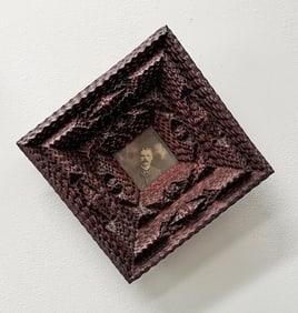 Deeply Layered Tramp Art Frame with Photo Portrait