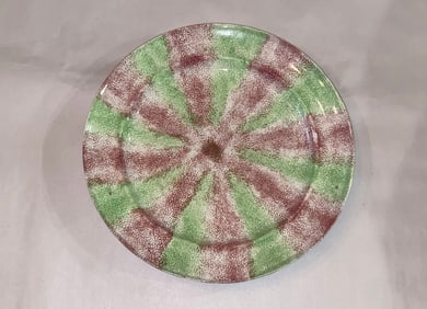 Staffordshire Spatterware Spatter Pin Wheel Dinner Plate Red And Green
