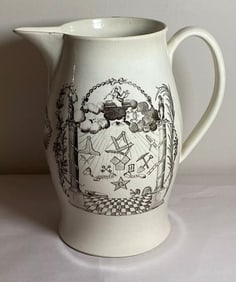 Staffordshire Creamware Liverpool Pitcher With American Ship Large Eagle Shield