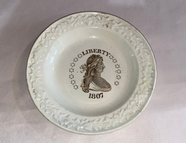 Historical Staffordshire Brown Transfer Childs Plate Liberty 1807