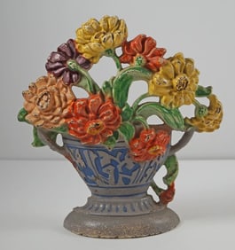 Antique Zinnias Flower Cast Iron Hubley Doorstop