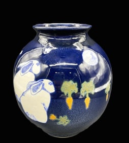 KAREN HOWELL BLUE RABBIT MOON POTTERY VASE SIGNED NUMBERED