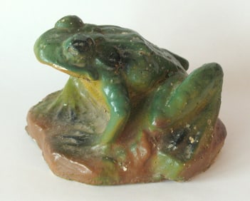 Antique cast material frog garden or fountain figure.
