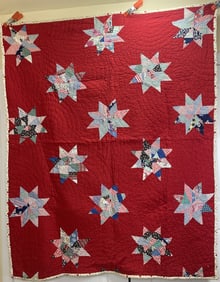 Double sided Red Star & Strawberries Quilt Handstiched 78" x 61"