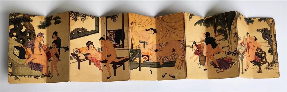 1900s-1920s CHINESE EROTIC SHUNGA PILLOW BOOK antique: Color prints, early 20th century. Title label in Chinese Language Size 3 31/4 by 7" good condition Shunga is a type of Japanese erotic art typically executed as a kind of ukiyo-e, often in woodblock p