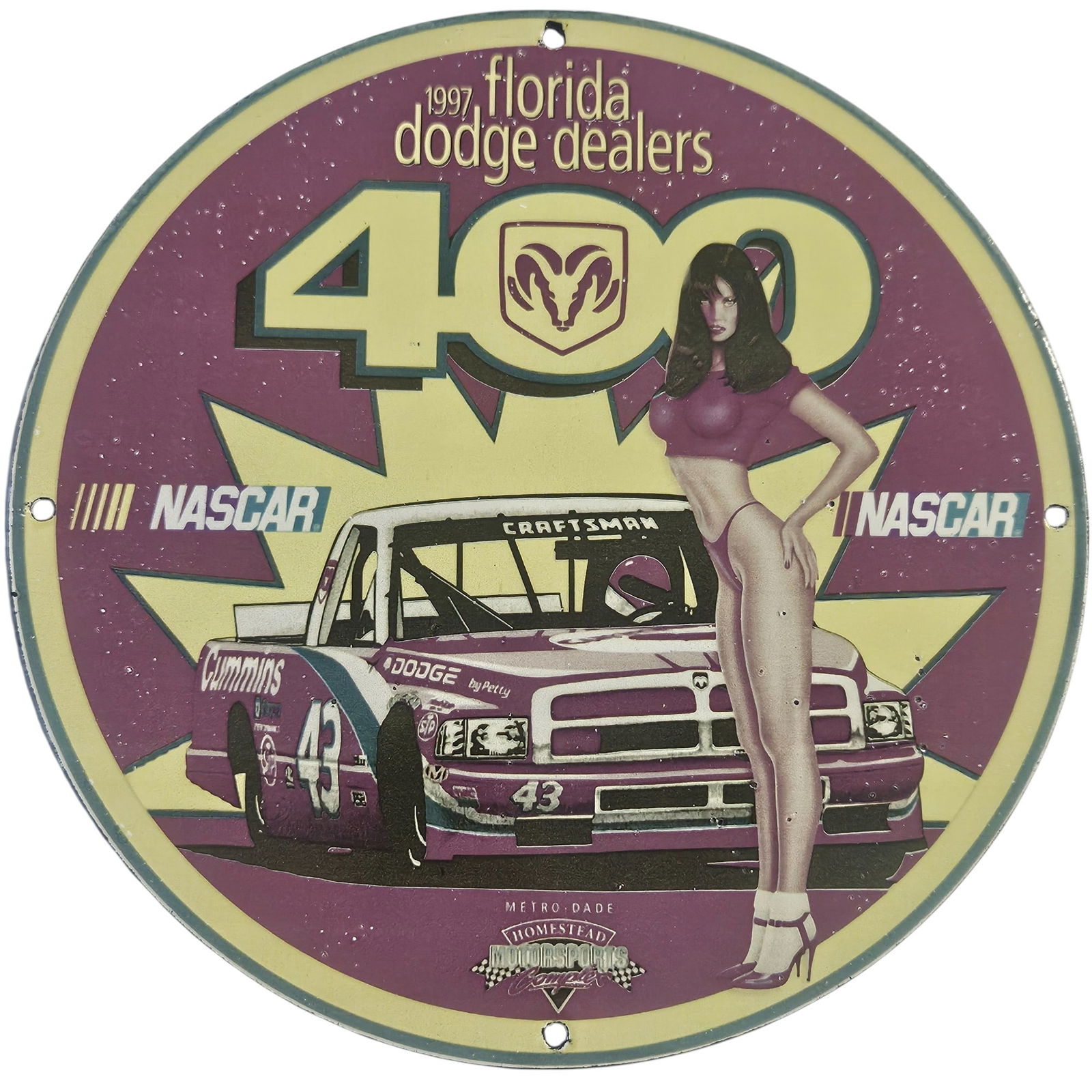 Vintage 1997 NASCAR Dodge Dealers Porcelain Sign - Unique Gas & Oil Collectible (1 of 2)