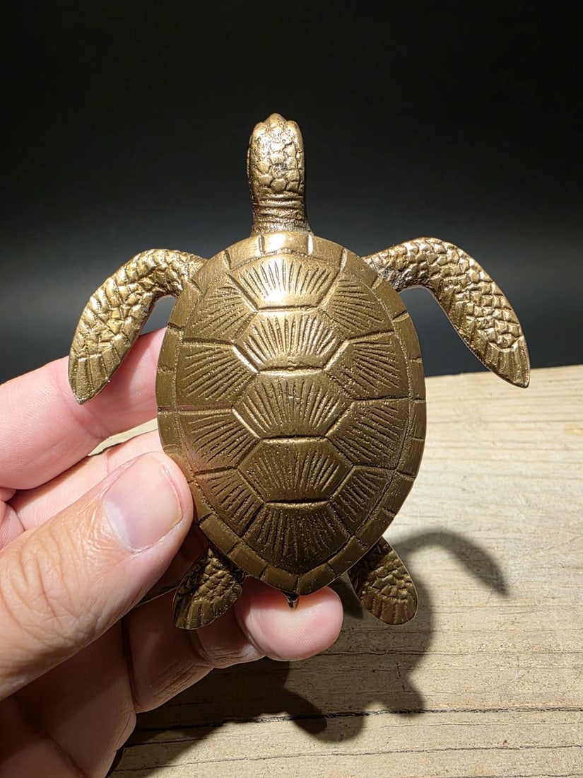 4" Brass Sea Turtle Paperweight Desk Statue (1 of 14)