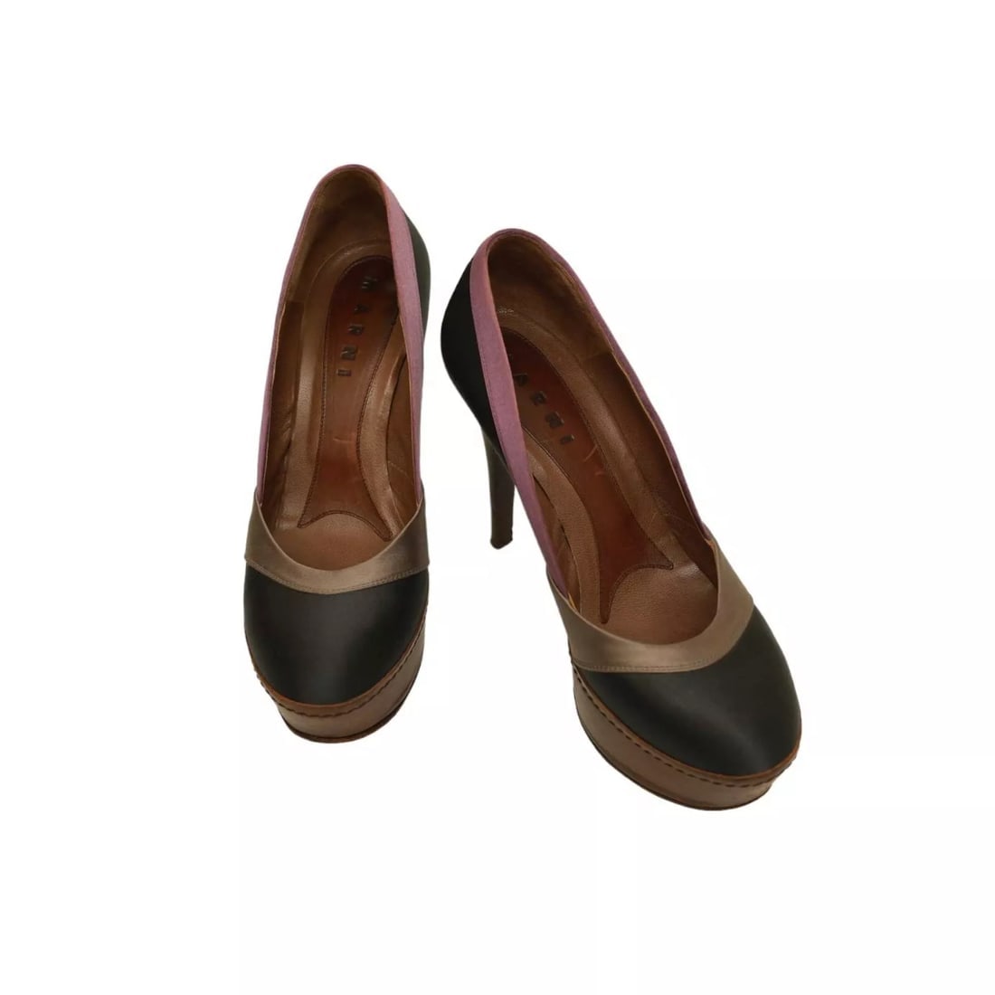 Marni Multicolor Satin Leather Platforms Wooden High Heels Pumps Shoes size 39: Marni Multicolor Satin Leather Platforms Wooden High Heels Pumps Shoes size 39 Multicolor Marni satin fabric stylish pumps with leather platforms, high, slim wooden heels, round toes and a joyful atti