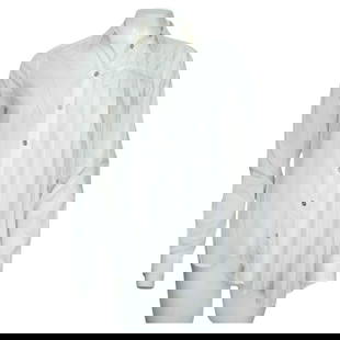 Maison Margiela Asymmetrical Pleated White Long Sleeve Button Up: About the Item Maison Margiela Asymmetrical Pleated White Long Sleeve Button Up Size 42 Made in Italy 100% cotton SIlver button detail Bust 40"+ Waist 48"+ Length 30" The pleating detail adds inches t
