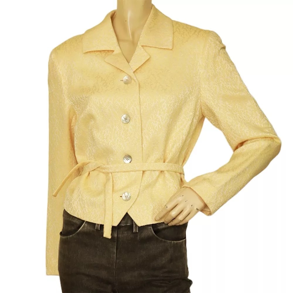 Dries Van Noten Yellow Floral Jacquard Wool Silk Button Fitted Jacket size 40: Armani Jeans White Polyamide Lightweight Casual Jacket w. Hood sz 40 Dries Van Noten Yellow Floral Jacquard Wool Silk Button Fitted Jacket size 40 Beautiful and elegant Dries Van Noten wool/ silk jack