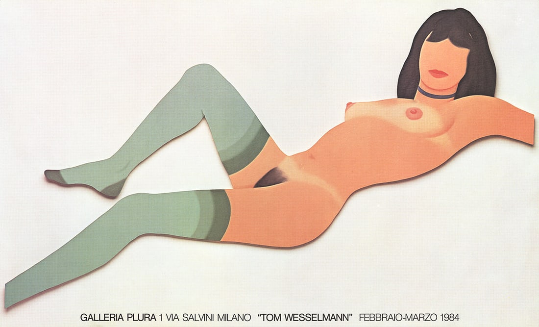 Tom Wesselmann - Reclining Figure with Green Stockings - 1984 Offset Lithograph 23.75" x 39": Reclining Figure with Green Stockings by Tom Wesselmann, 1984 Unsigned Offset Lithograph. Paper size is 23.75 x 39 inches, with an image size of 23.75 x 39 inches. The Offset Lithograph is from an edi