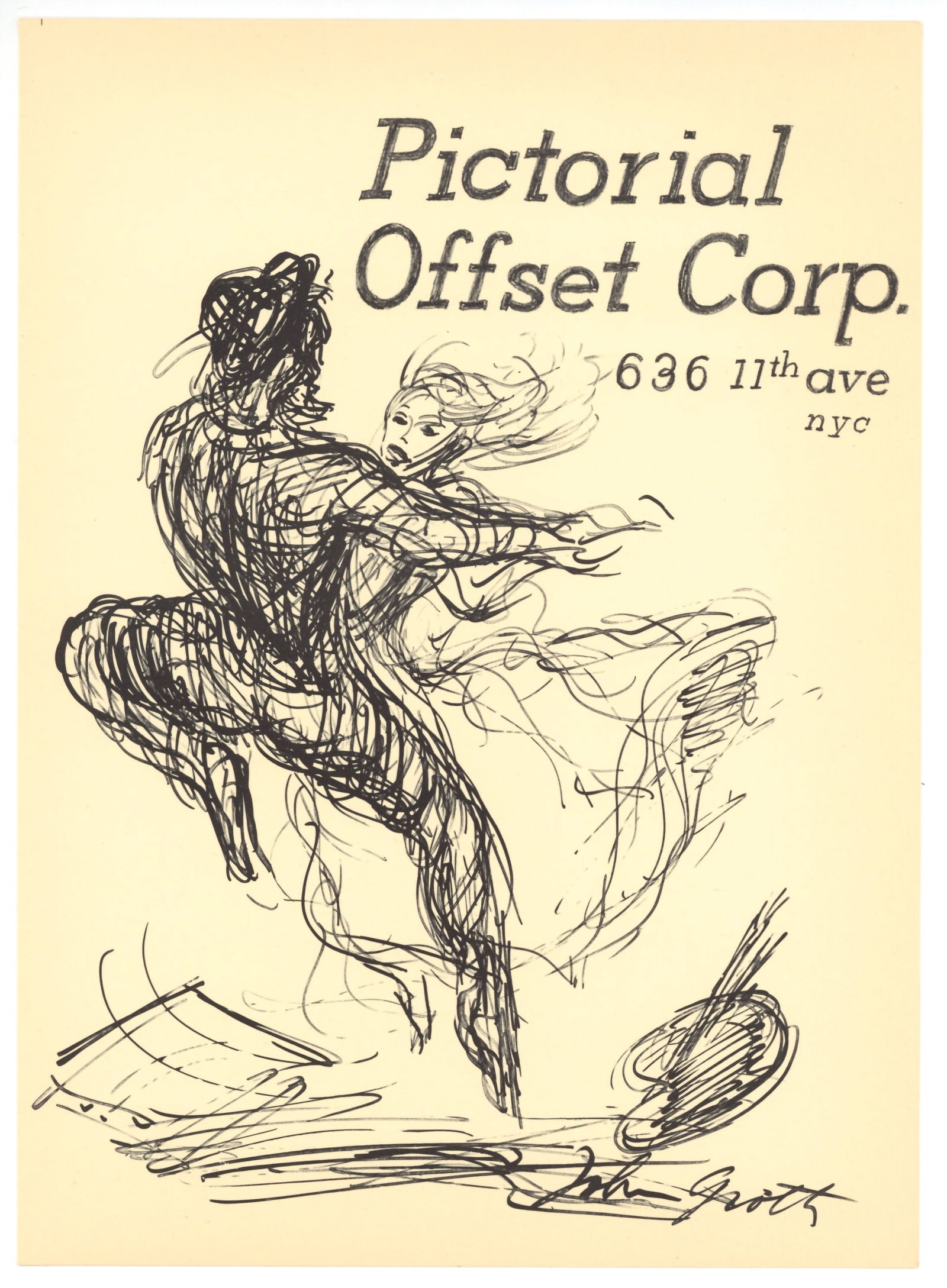 John Groth original lithograph: Medium: original lithograph. This lithograph was printed in 1956 for the "Improvisations" portfolio, published by the Artists Equity Association of New York on the occasion of the 1956 Spring Fantasia