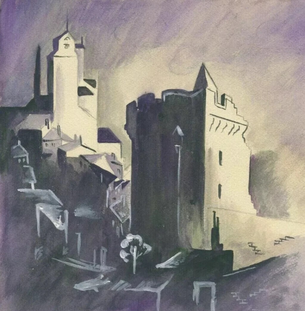 Vintage Original Ink Drawing Village, Buildings, City, Castle Artwork (1 of 8)