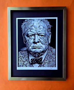 AIDAN FLUX Hand Signed Authentic Print 14x11in. Framed Winston Churchill | COA: This is a one-of-a-kind Hand Signed Authentic Giclee by AIDAN FLUX. From his Series "Icons of the World" The artist has created a stunning piece of art that features a powerful message about women's e