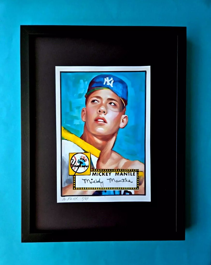 AIDAN FLUX | Hand Signed Original Print Framed LtdED of 69 COA MY MICKEY MANTLE (1 of 3)
