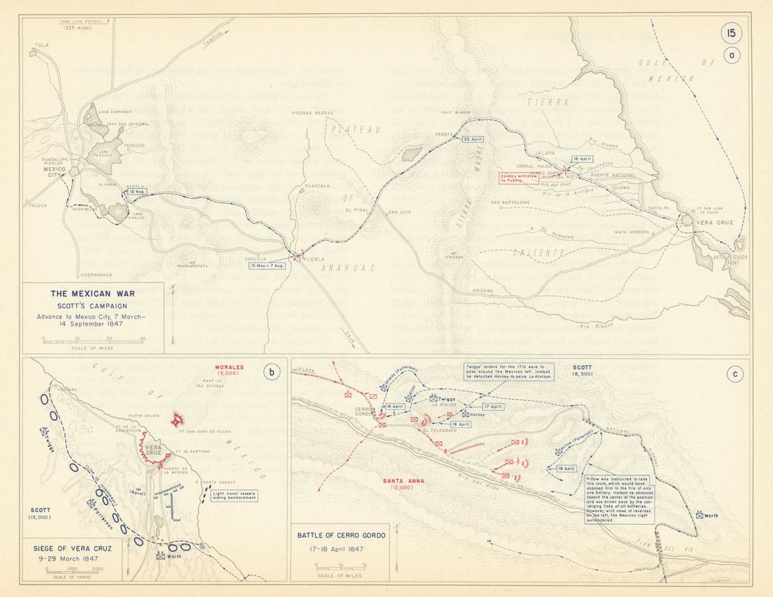 Mexican-American War 1847. Mexico City Campaign. Veracruz. Cerro Gordo 1959 map (1 of 1)