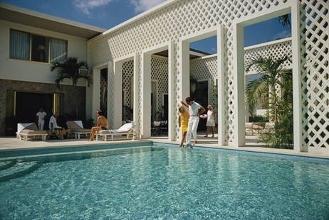 Slim Aarons 'Arturo Pani’s Villa' 1968 C Type Print Framed In White: Description Slim Aarons 'Arturo Pani’s Villa' 1968 C Type Print Framed In White The swimming pool at Arturo Pani’s villa, Acapulco, Mexico, January 1968. (Photo by Slim Aarons) C Type