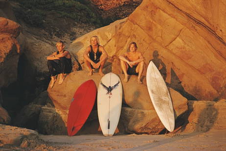 Slim Aarons 'Laguna Beach Surfers' 1970 Oversize C Type Print Framed In White: Description Slim Aarons 'Laguna Beach Surfers' 1970 Oversize C Type Print Framed In White Three surfers with their boards at sunset, Laguna Beach, California, January 1970. Photo by Slim Aarons. 