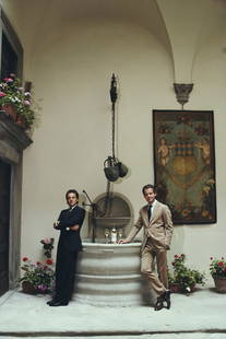 Pierro And Ludovico Antinori ' By Slim Aarons Oversized C Type: Description ' Pierro And Ludovico Antinori ' by Slim Aarons Pierro Antinori and Ludovico Antinori posing by a well, on which rests a bottle of white wine and two glasses, in Florence, Italy, in