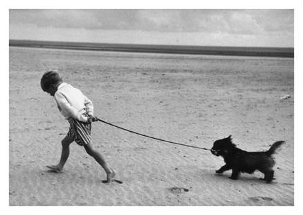 Walking The Dog 30x40" Silver Gelatin Fibre Print: Description Walking The Dog 30x40" Silver Gelatin Fibre Print Deep in thought a barefoot young boy takes his dog for a walk across Camber sands, 1959. Photo by Erich Auerbach/The Getty Archive