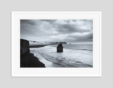 Black Sand Sea' Tim Graham Limited Edition Signed Oversize Archival Pigment Print Framed In White: Description 'Black Sand Sea' Tim Graham Limited Edition Signed Oversize Archival Pigment Print Framed in White Fine Art photograph of Reynisdrangar basalt sea stacks (troll rocks) and waves lapping
