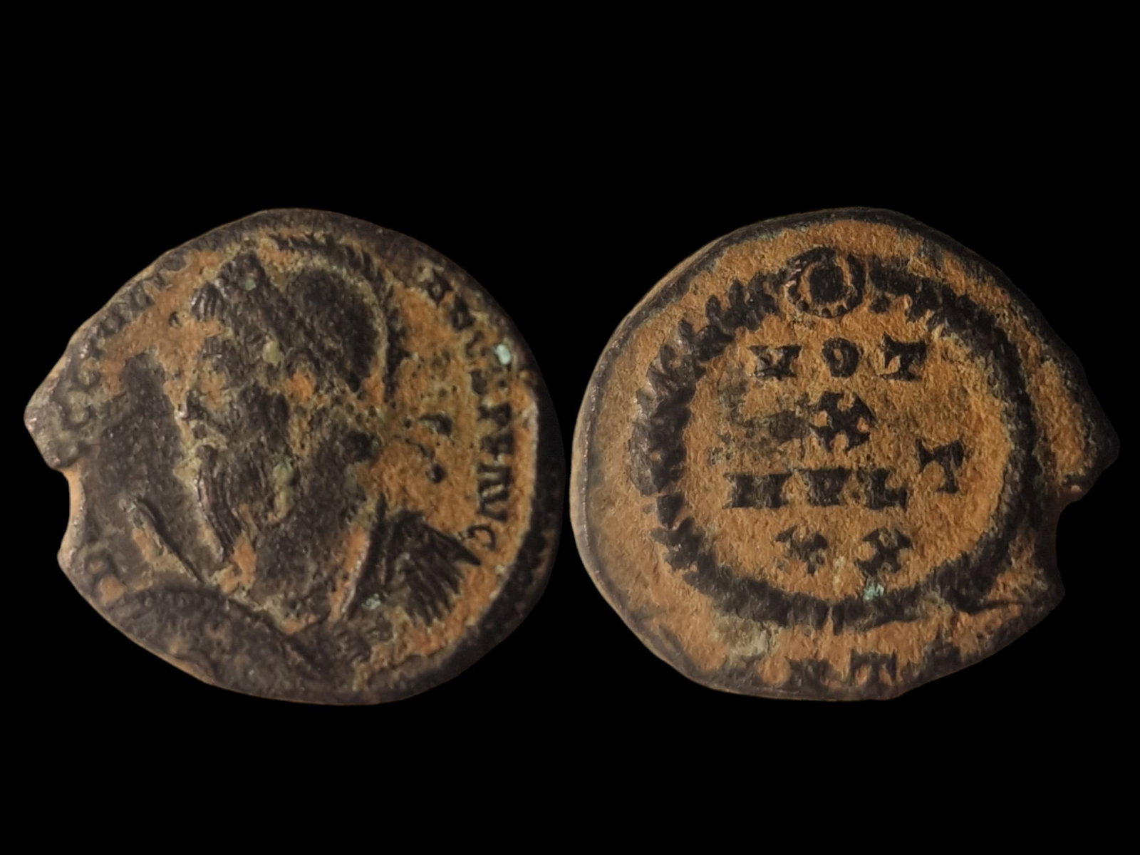 Roman Empire: Title: Roman Empire Description: Julian II "The Apostate," 360-363 AD, Heraclea Mint AE Coin, 19 mm, 2.75 g. Obverse: Diademed, helmeted, and cuirassed bust of Julian II left, holding spear and shield