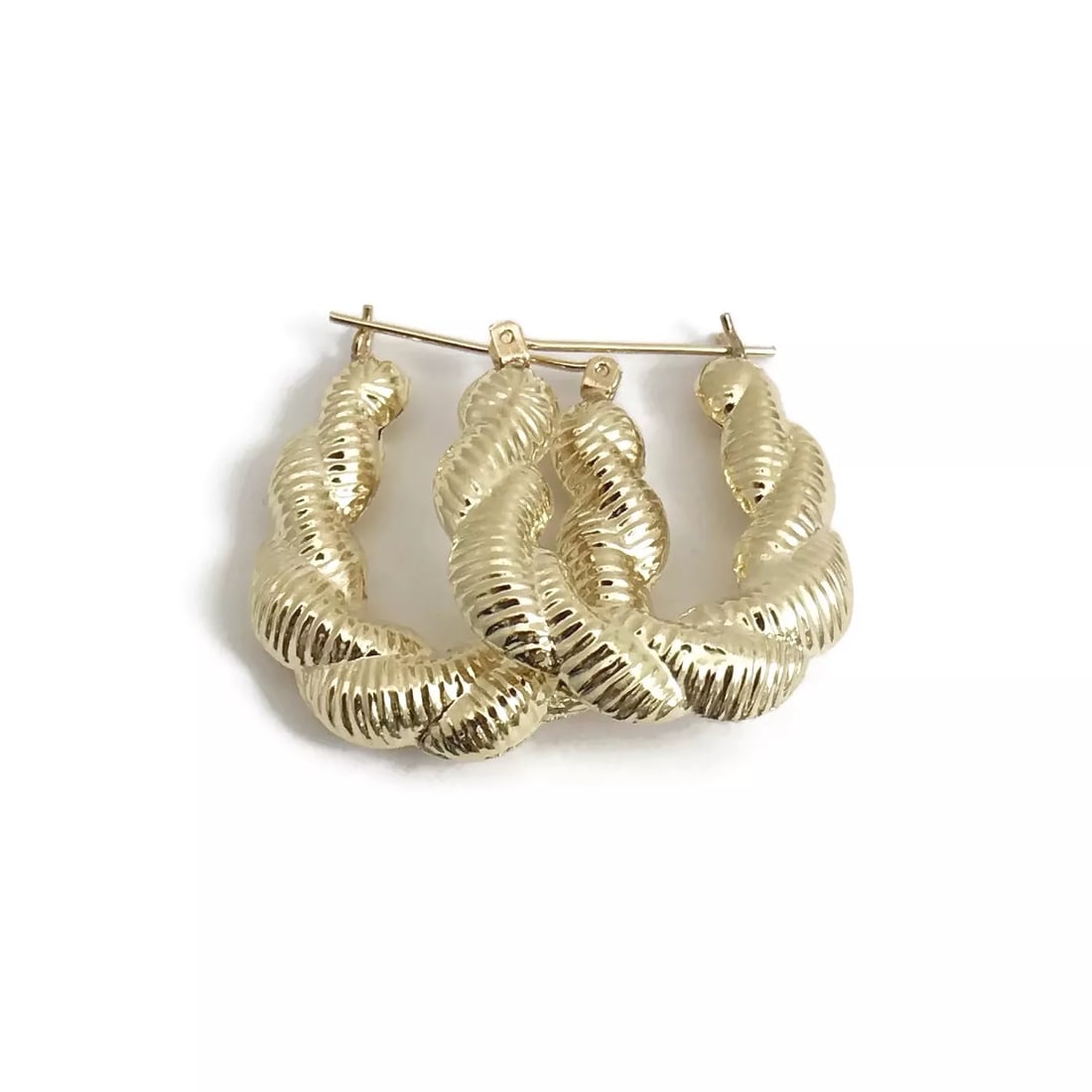 Lightweight Twisted Textured Oblong Hoop Earrings in 14K Yellow Gold, 3.38 Grams (1 of 11)