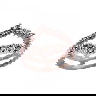 14 Karat White Gold Interlocking Engagement Ring Guard: Title: 14 Karat White Gold Interlocking Engagement Ring Guard Description: 14 Karat White Gold Interlocking Engagement Ring Guard Size 4.75. 14 round diamonds. 5.7 grams total weight. ring space heigh