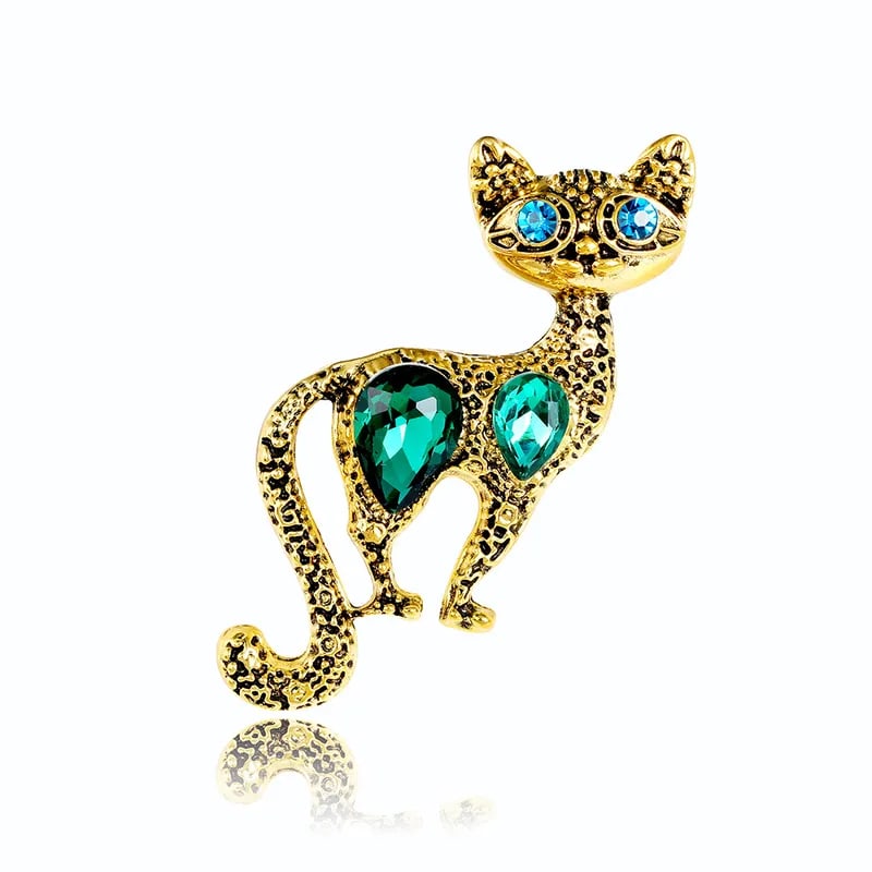 Vintage Rhinestone Gold tone cat Brooch zircon stone (1 of 2)