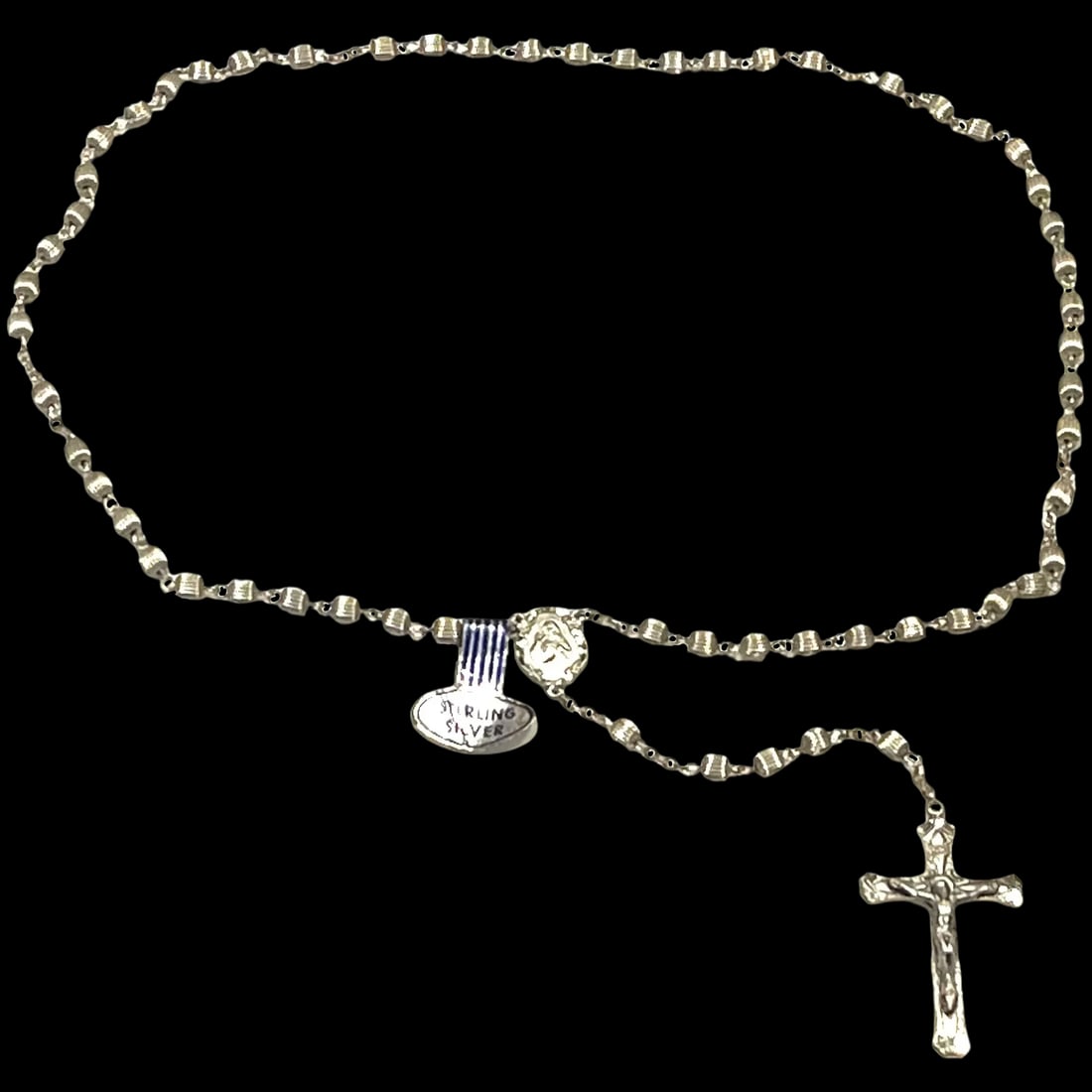 Estate Sterling Silver Rosary: Title: Estate Sterling Silver Rosary Description: Estate Sterling Silver Rosary Hallmarked: Sterling Weighs 17.5 grams Measures Approx. 17.5 inches length Date/Period: Estate Materials: Hallmarked: St