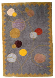 Handmade contemporary ORA French hooked rug 3' x 4.7' (91cm x 145cm), 2021: Title: Handmade contemporary ORA French hooked rug 3' x 4.7' (91cm x 145cm), 2021 Origin:France Dimension: 3' x 4.7' (91cm x 145cm) Materials:wool Year:2021 Description:Handmade contemporary French Ho