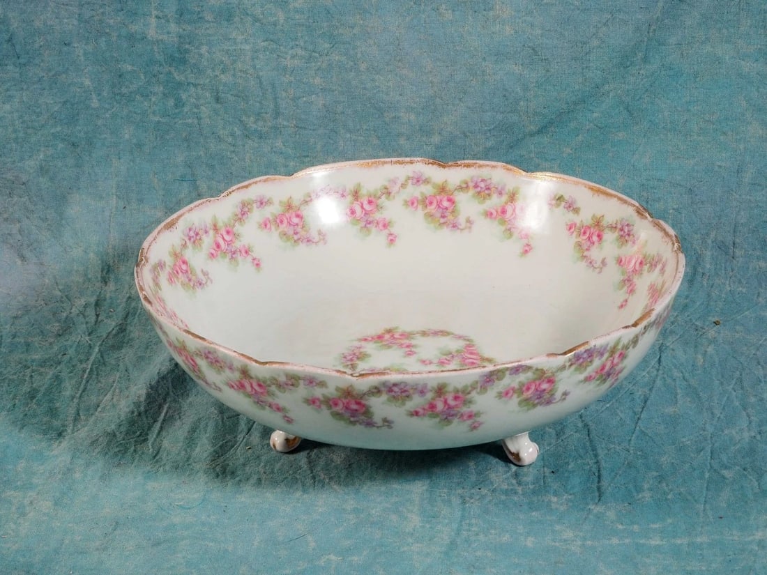 BRIDAL WREATH Rose Limoges France Bawo Dotter Elite Pink BIG FOOTED BOWL (1 of 5)