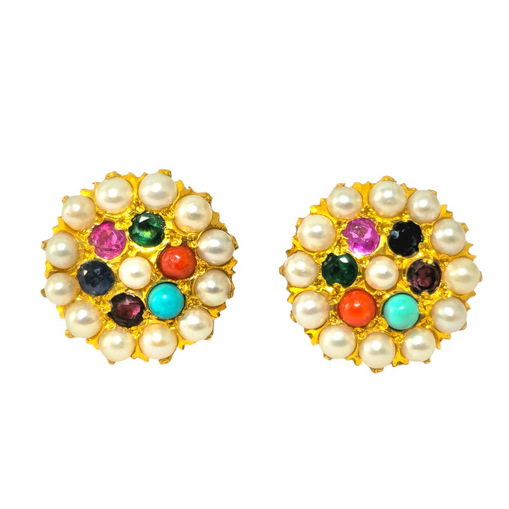 Vintage 22k Yellow Gold Pearl, Emerald and Sapphire Earrings (1 of 4)