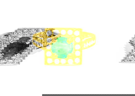 3.00 Carat Emerald & Diamond Ring in 18K. Vintage Ring: Metal: 18k yellow gold. 1.50 carat round emerald set in prongs. 100% natural earth mined emerald. 1.50 carat round brilliant cut diamonds. VS clarity and G color. 100% natural earth mined and