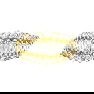1.00 Carat Diamond and Yellow Gold Engagement Ring: Metal: 14K yellow gold. Total carat weight of the diamonds: 1.00 carats. Round brilliant and baguette cut diamonds set in prongs. VS clarity and F-G color. Ring size: US 6.25. Weight: 4.11 grams.