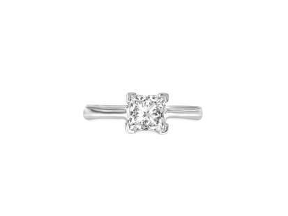 1.00 Carat Diamond Engagement Ring in 14K Gold: Solid 14K white gold. 1.00-carat diamond. Princess cut diamond. Extremely clean stone. Diamond set in prongs. Wonderful design and setting. *clarity enhanced. Excellent jewelry to gift at
