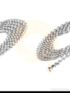 18ct Diamond Tennis Necklace. VVS Diamonds in 10k Gold: Metal: 10k rose gold. 18cwt diamonds. VVS-VS clarity. Color: H-I. 100% naturale earth mined diamonds. Round brilliant cut diamonds. 22 inches. Excellent finish and shine. Top quality piece. Reserve: