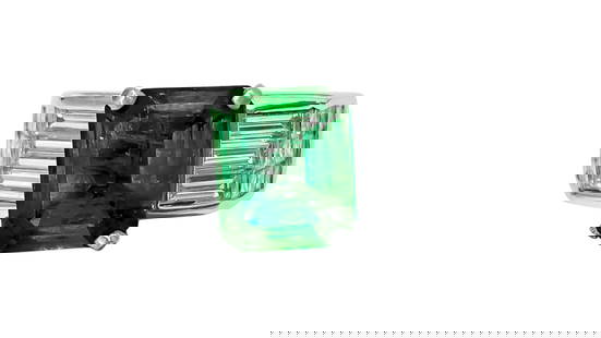 Vintage 2.50ct Natural Emerald Diamond Ring: Metal: Solid 18k white gold. 2.50 carat princess cut emerald. 100% natural earth mined emerald set in prongs. 1.00 carat diamonds. total. VS1 clarity and F color. Baguette and princess cut diamonds.