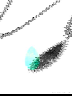 Certified 12.00ct Colombian Emerald Diamond Necklace: Metal: 14K White Gold. 7.50 Carat Diamonds, Round Brilliant Cut, VS-SI Clarity, F-G Color. 12.00 carat emerald, pear Shape. 100% natural earth mined Colombian emerald. Nice saturation and color. All
