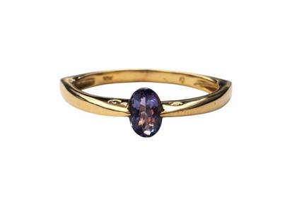 Blue Sapphire & Diamond Ring in 10k Gold: Metal: 10k gold. Center: 0.40ct blue sapphire, oval shape. Side diamonds: 0.09cwt. Round brilliant cut. All stones are 100% natural earth mined. Ring size: US 8. Ring resizing available. Womens blue