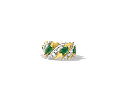 Modern 3.05 Carat Diamond & Emerald Ring 14K Gold: Metal: 14K yellow gold. Emerald: Marquise shape. 2.75cwt. 11 emeralds. 100% natural earth mined. Top quality gem. Diamonds: 0.30cwt (approx). Round brilliant cut. SI2-I1 clarity, G color. 100%